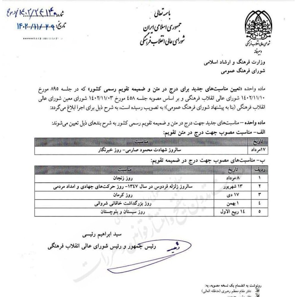 ۵ مناسبت‌ جدید به تقویم اضافه شد
