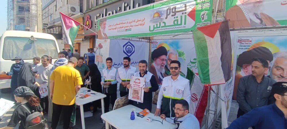 غربالگری سلامت بیش از ۲۶۵ نفر از مردم اهواز در راهپیمایی روز جهانی قدس